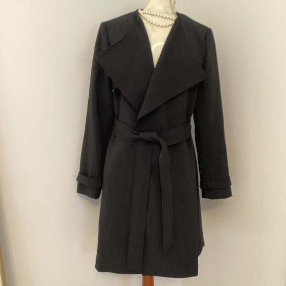 NEW LAUREN RALPH LAUREN CREPE OPEN-FRONT BELTED COAT BLACK S CLASSIC LUXURY - Picture 2 of 7